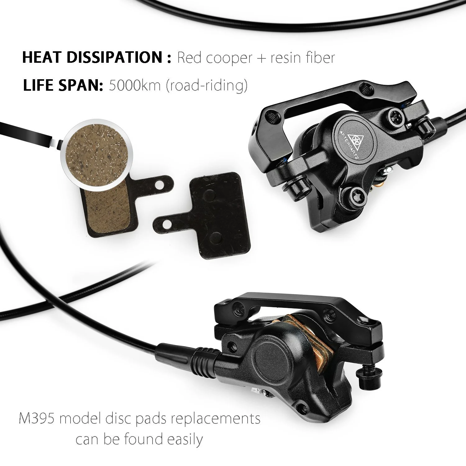 AFTERPARTZ NV-8 Hydraulic Disc Brake Kit for SHIMANO M315 M355 M375 M395 M396 AVID BB5 BB7 800MM Front Brake Cable and 1350MM Rear Brake Cable Black - Image 4