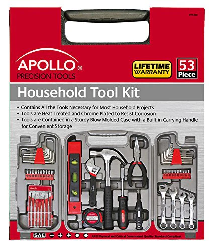 Apollo Tools DT9408 53 Piece Household Tool Set with Wrenches, Precision Screwdriver Set and Most Reached for Hand Tools in Storage Case - Image 2