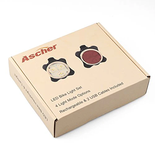 Ascher USB Rechargeable Bike Light Set,Super Bright Front Headlight and Free Rear LED Bicycle Light,650mah Lithium Battery,4 Light Mode Options, Water Resistant IPX4(2 USB cables and 4 Strap Included) - Image 7