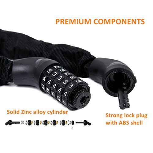 Bicycle Chain Lock, Sportneer 5-Digit Resettable Combination Anti-theft Bike Locks - Image 4