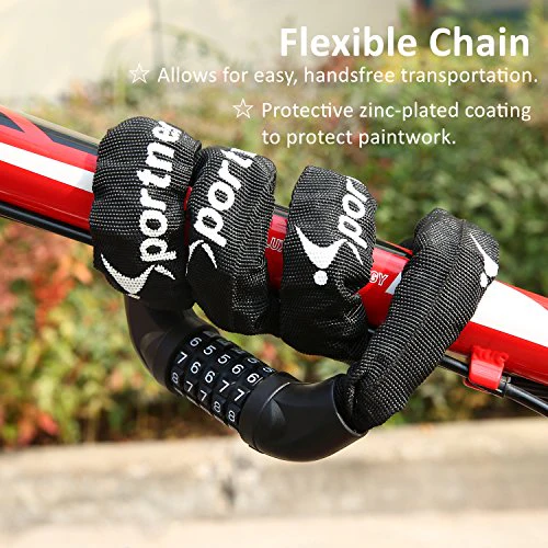 Bicycle Chain Lock, Sportneer 5-Digit Resettable Combination Anti-theft Bike Locks - Image 6