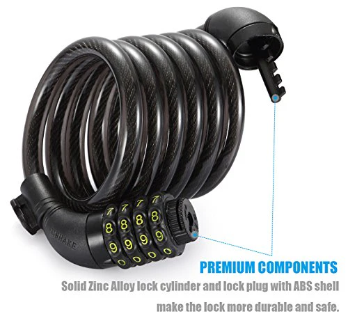Bike Lock Cable, UShake 6-Feet Bike Cable Basic Self Coiling Resettable Combination Cable Bike Locks with Complimentary Mounting Bracket, 6 Feet x 1/2 Inch - Image 3
