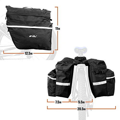 BV Bike Bag Bicycle Panniers with Adjustable Hooks, Carrying Handle, 3M Reflective Trim and Large Pockets - Image 7