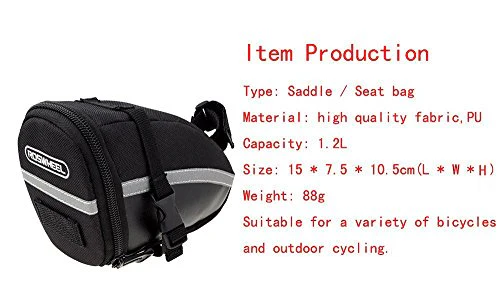 CestMall 1.2L Bicycle & MTB Cycling PU Saddle Bag, Waterproof Bike Bag Back Seat Pouch, Bicycle Repair Tools Pocket Pack with Reflective Stripes (New Black) - Image 3