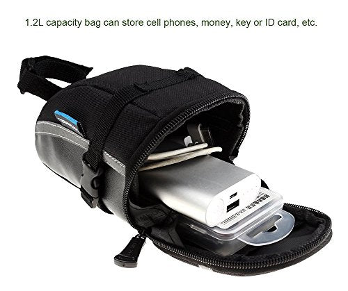 CestMall 1.2L Bicycle & MTB Cycling PU Saddle Bag, Waterproof Bike Bag Back Seat Pouch, Bicycle Repair Tools Pocket Pack with Reflective Stripes (New Black) - Image 4