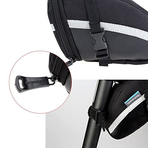 CestMall 1.2L Bicycle & MTB Cycling PU Saddle Bag, Waterproof Bike Bag Back Seat Pouch, Bicycle Repair Tools Pocket Pack with Reflective Stripes (New Black) - Image 6