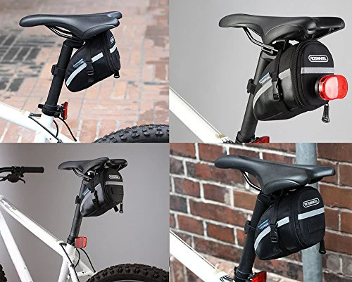CestMall 1.2L Bicycle & MTB Cycling PU Saddle Bag, Waterproof Bike Bag Back Seat Pouch, Bicycle Repair Tools Pocket Pack with Reflective Stripes (New Black) - Image 7