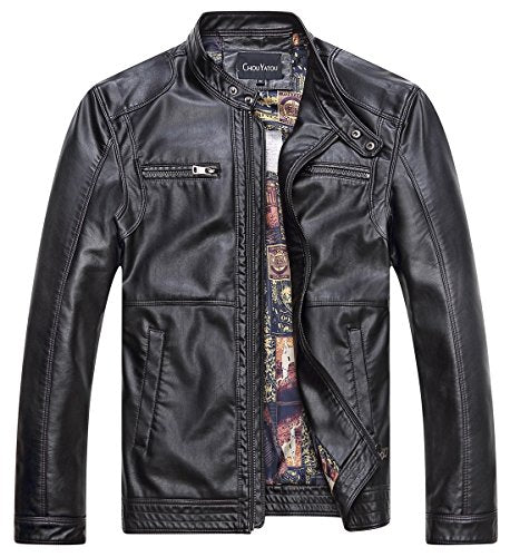 Chouyatou Men's Vintage Stand Collar Pu Leather Jacket - Image 10