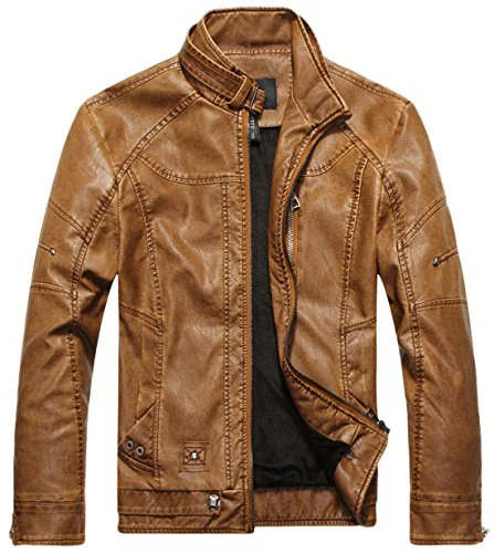 Chouyatou Men's Vintage Stand Collar Pu Leather Jacket - Image 11