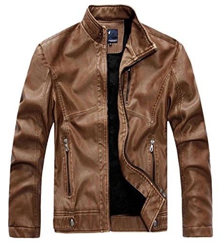 Chouyatou Men's Vintage Stand Collar Pu Leather Jacket - Image 12