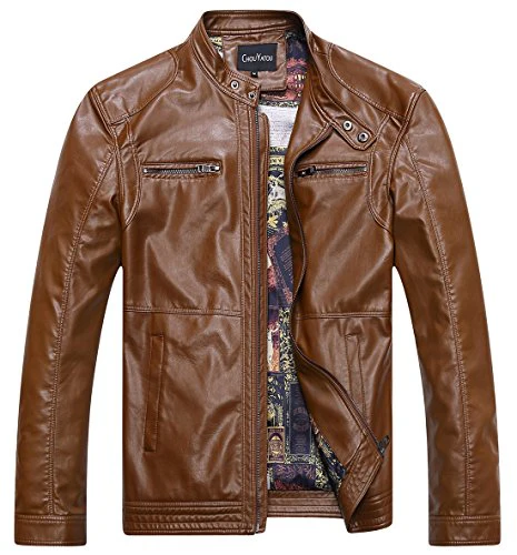 Chouyatou Men's Vintage Stand Collar Pu Leather Jacket - Image 13