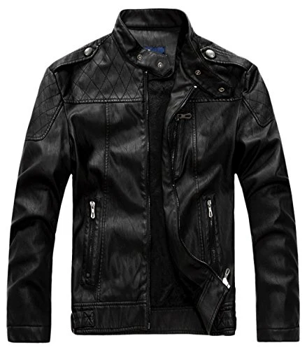 Chouyatou Men's Vintage Stand Collar Pu Leather Jacket - Image 15