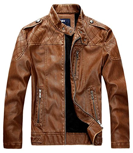 Chouyatou Men's Vintage Stand Collar Pu Leather Jacket - Image 16
