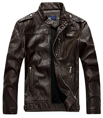Chouyatou Men's Vintage Stand Collar Pu Leather Jacket - Image 17