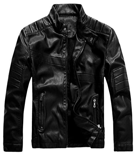 Chouyatou Men's Vintage Stand Collar Pu Leather Jacket - Image 18