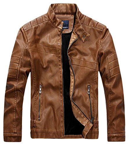 Chouyatou Men's Vintage Stand Collar Pu Leather Jacket - Image 19