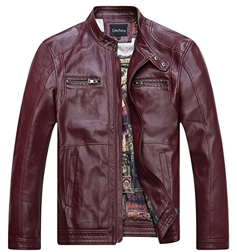 Chouyatou Men's Vintage Stand Collar Pu Leather Jacket - Image 21
