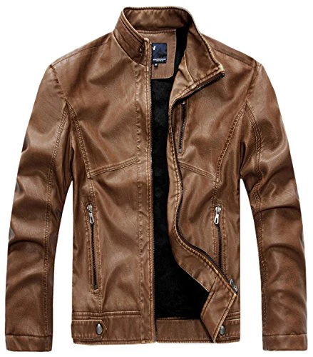 Chouyatou Men's Vintage Stand Collar Pu Leather Jacket - Image 22