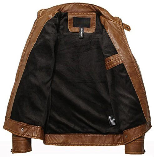 Chouyatou Men's Vintage Stand Collar Pu Leather Jacket - Image 3