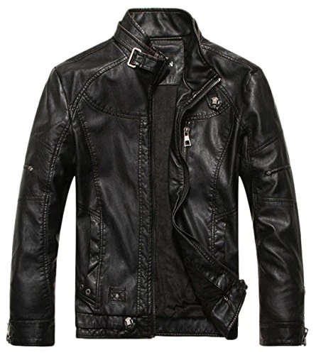 Chouyatou Men's Vintage Stand Collar Pu Leather Jacket - Image 4