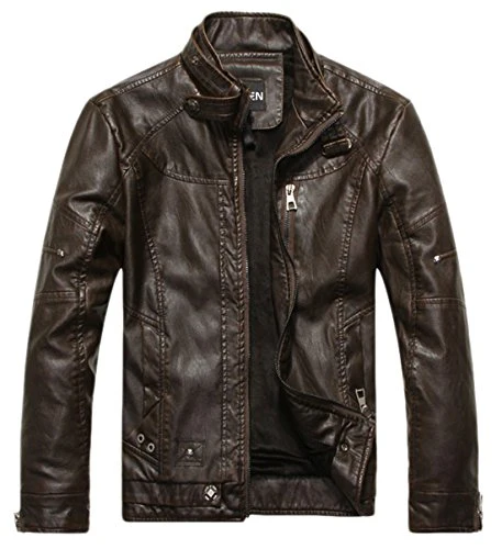 Chouyatou Men's Vintage Stand Collar Pu Leather Jacket - Image 5