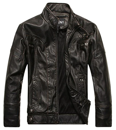Chouyatou Men's Vintage Stand Collar Pu Leather Jacket - Image 6