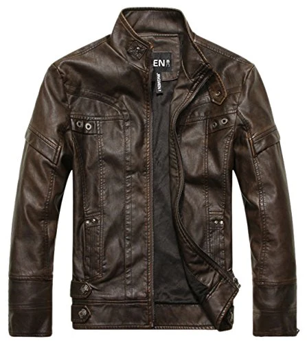 Chouyatou Men's Vintage Stand Collar Pu Leather Jacket - Image 7
