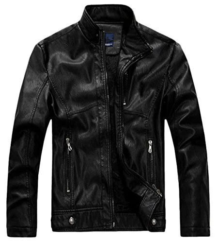 Chouyatou Men's Vintage Stand Collar Pu Leather Jacket - Image 8