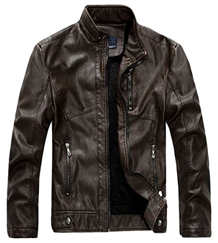 Chouyatou Men's Vintage Stand Collar Pu Leather Jacket - Image 9