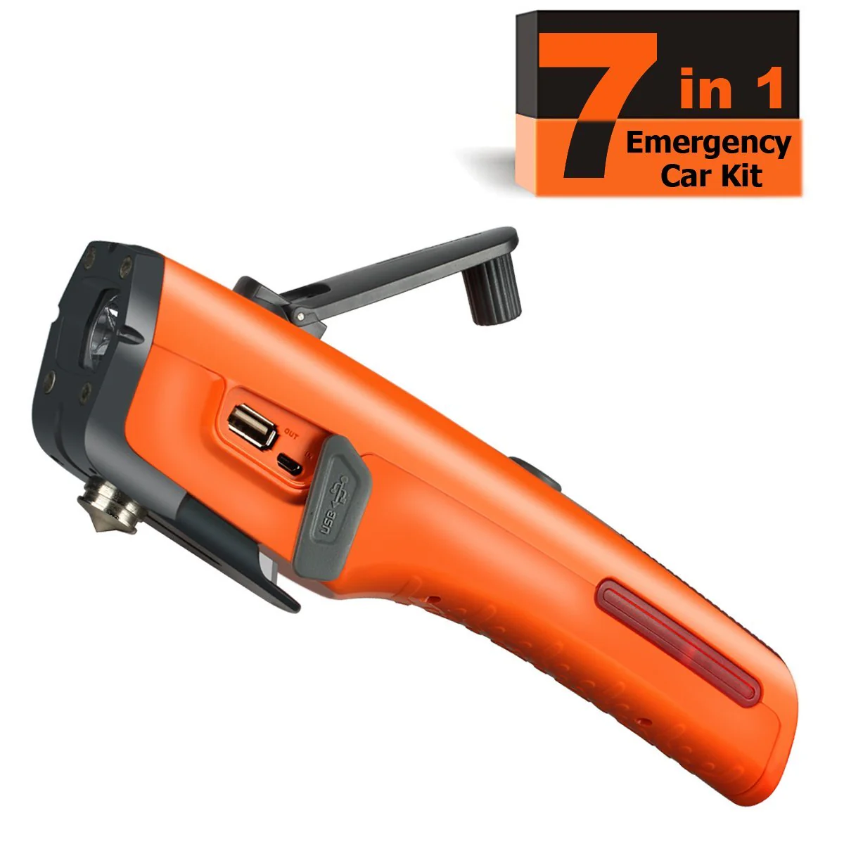 Emergency Tool Kit with LED Flashlight & USB Charger 7-in-1 Rescue Tool Vehicle Emergency Escape Tool with Window Breaker & Seat Belt Cutter Car Safety Hammer for Roadside / Automotive Emergency Kit