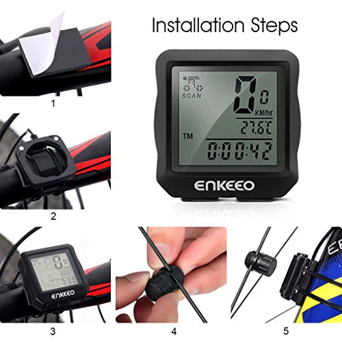Enkeeo Wired Bike Computer Bicycle Speedometer Bike Odometer with Backlit Display, Current/AVS/MAX Speed Tracking, Auto ON/OFF, Stopwatch Multifunction for Cyling - Image 4