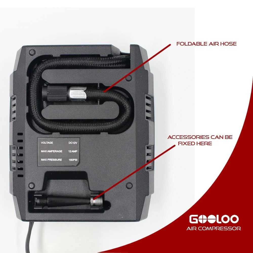 GOOLOO 12V DC Electric Portable Air Compressor Pump, 150 PSI Digital Tire Inflator with Tire Pressure Monitor and Preset for Car, Truck, Bicycle, RV and Other Inflatables - Image 6