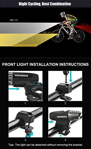 Hoicmoic USB Rechargeable Bike Lights, Bright Waterproof LED Bicycle Front and Rear Lights for Kids Men Women Safe Cycling, 1 Headlight, 1 Red Taillight and 1 White Bicycle Light for Versatile Usages - Image 3