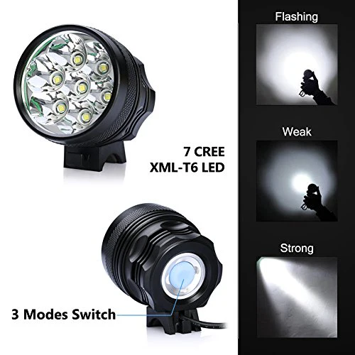 HZTech Bicycle Headlight, 8400 Lumens 7 LED Bike Light, Waterproof MTB Road Bike Front Light Headlamp with 9000mAh Rechargeable Battery Pack, AC Charger for Mountain Bikes, Road Bicycle - Image 3