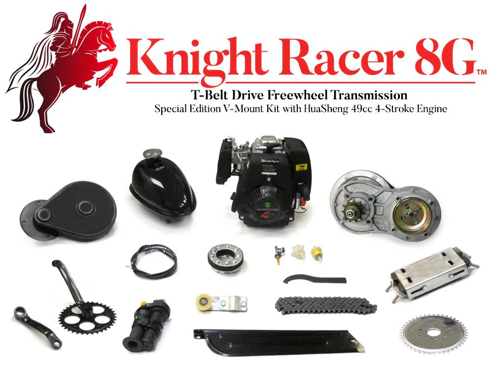 Knight Racer 8G - T-Belt Drive Freewheel Transmission Special Edition V-Mount Motorized Bicycle - Image 4