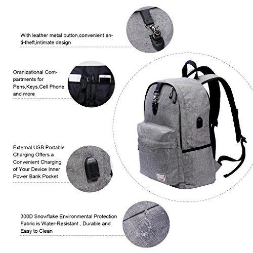 Laptop Backpack，Beyle Anti-theft Water Resistant Travel laptop backpack with USB Charging Port School Bookbag for College Travel Backpack designed for 17-Inchand Notebook,Grey - Image 3
