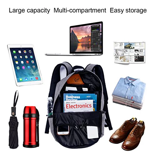 Laptop Backpack，Beyle Anti-theft Water Resistant Travel laptop backpack with USB Charging Port School Bookbag for College Travel Backpack designed for 17-Inchand Notebook,Grey - Image 6