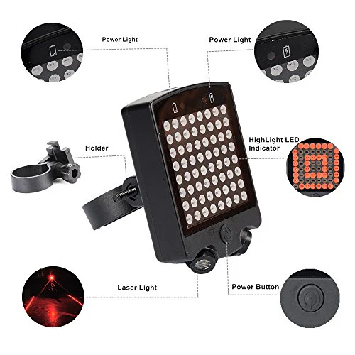 Leadbike Bicycle Turn Signal Lights 64 LED USB Rechargeable Rear Tail Light Waterproof Wireless Remote Bike Safety Warning Light With Laser - Image 2