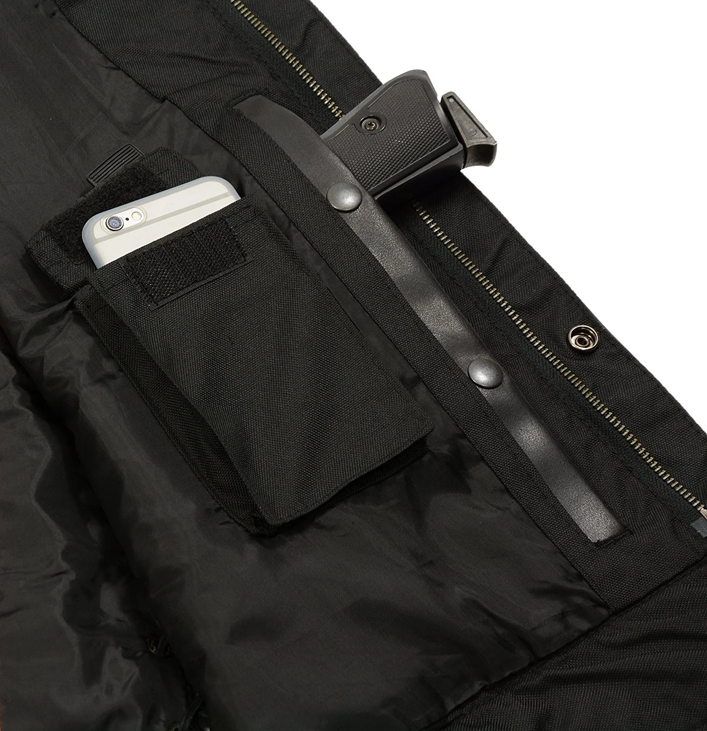 Mens Leather Club Style Vest W/ Concealed Gun Pockets, Cowhide Leather Biker Vest, Single Panel Back (Black, L) - Image 5