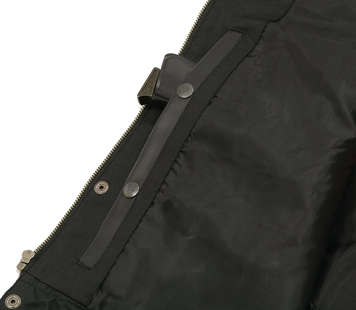 Mens Leather Club Style Vest W/ Concealed Gun Pockets, Cowhide Leather Biker Vest, Single Panel Back (Black, L) - Image 6