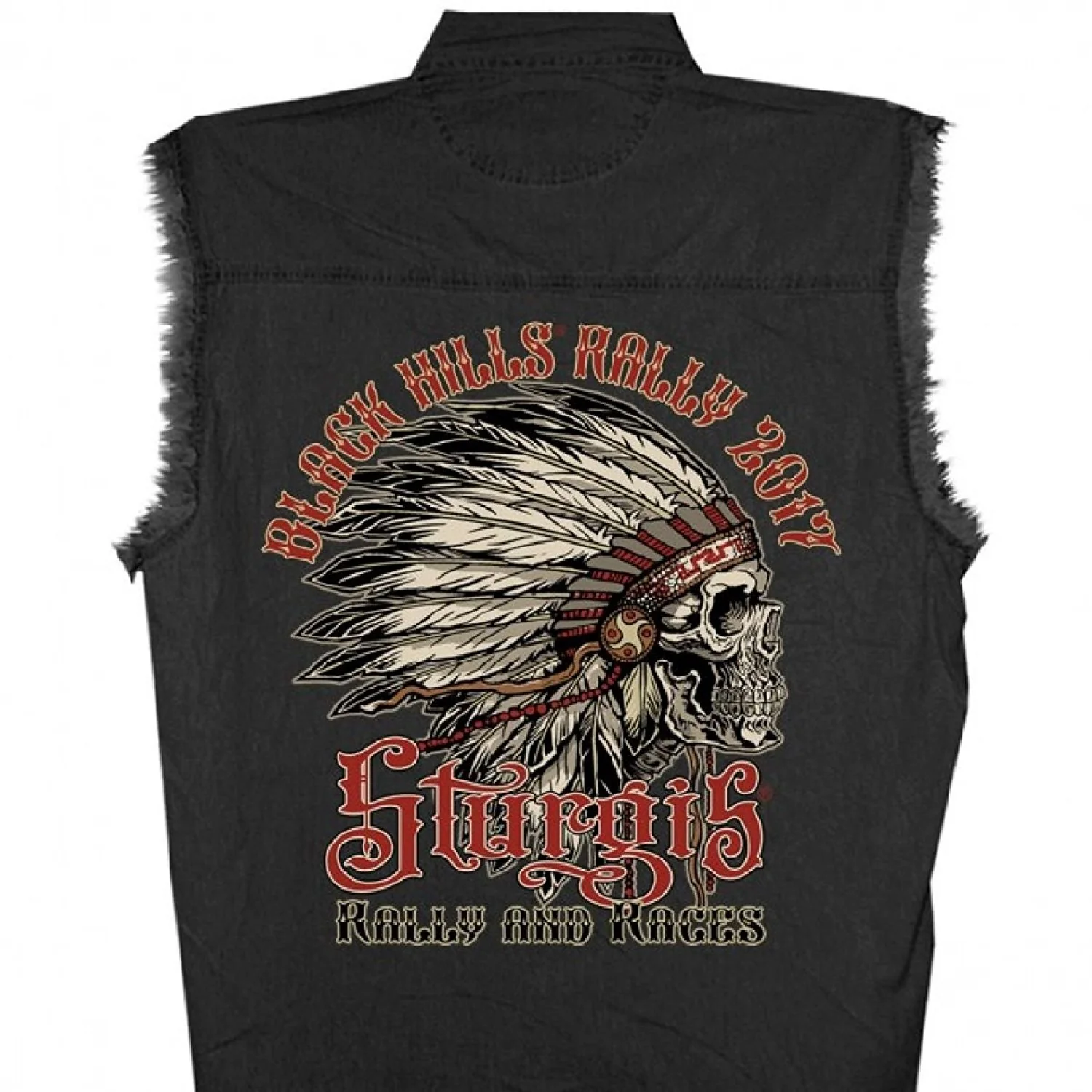 Official 2017 Sturgis Motorcycle Rally Headdress Earth Mens Black Sleeveless Denim