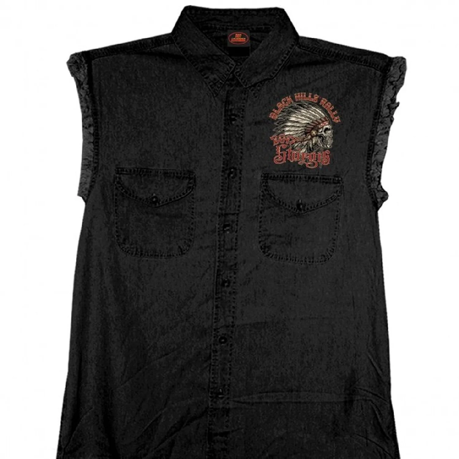 Official 2017 Sturgis Motorcycle Rally Headdress Earth Mens Black Sleeveless Denim - Image 2