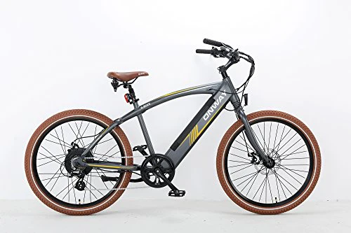 Onway 26" 7 Speed Powers Assist Electric Bicycle Lithium Battery Motorized Ebike, 500w Powerful Bike Rear Motor, Hidden Lithium Battery, LED bike Light, Brown Tire for Beach Snow Riding - Image 3