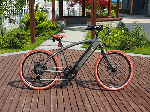 Onway 26" 7 Speed Powers Assist Electric Bicycle Lithium Battery Motorized Ebike, 500w Powerful Bike Rear Motor, Hidden Lithium Battery, LED bike Light, Brown Tire for Beach Snow Riding - Image 7