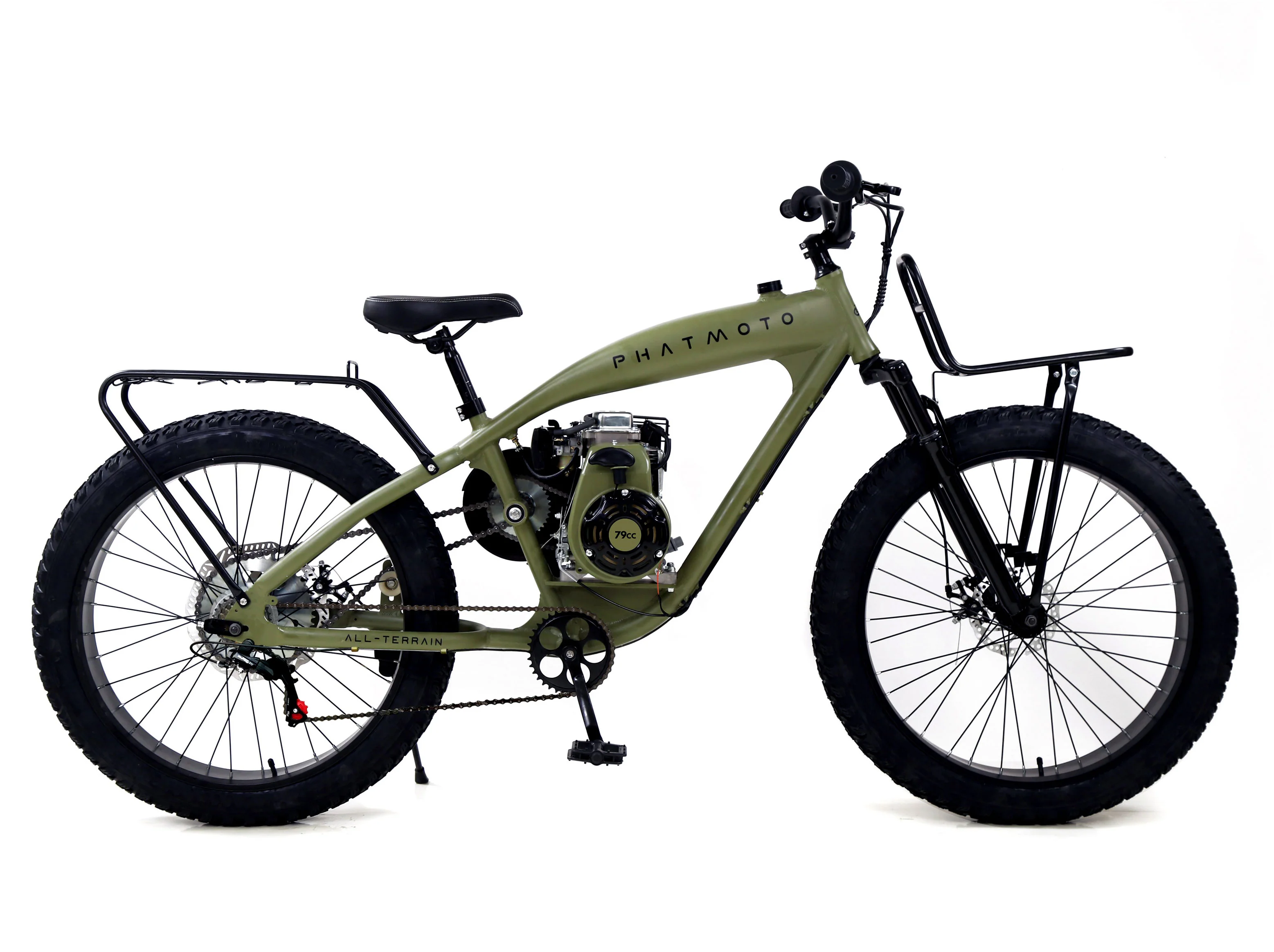 PHATMOTO™ ALL TERRAIN Fat Tire 2023 - 79cc Motorized Bicycle 7-Speed (Matte Army Green) - Image 9