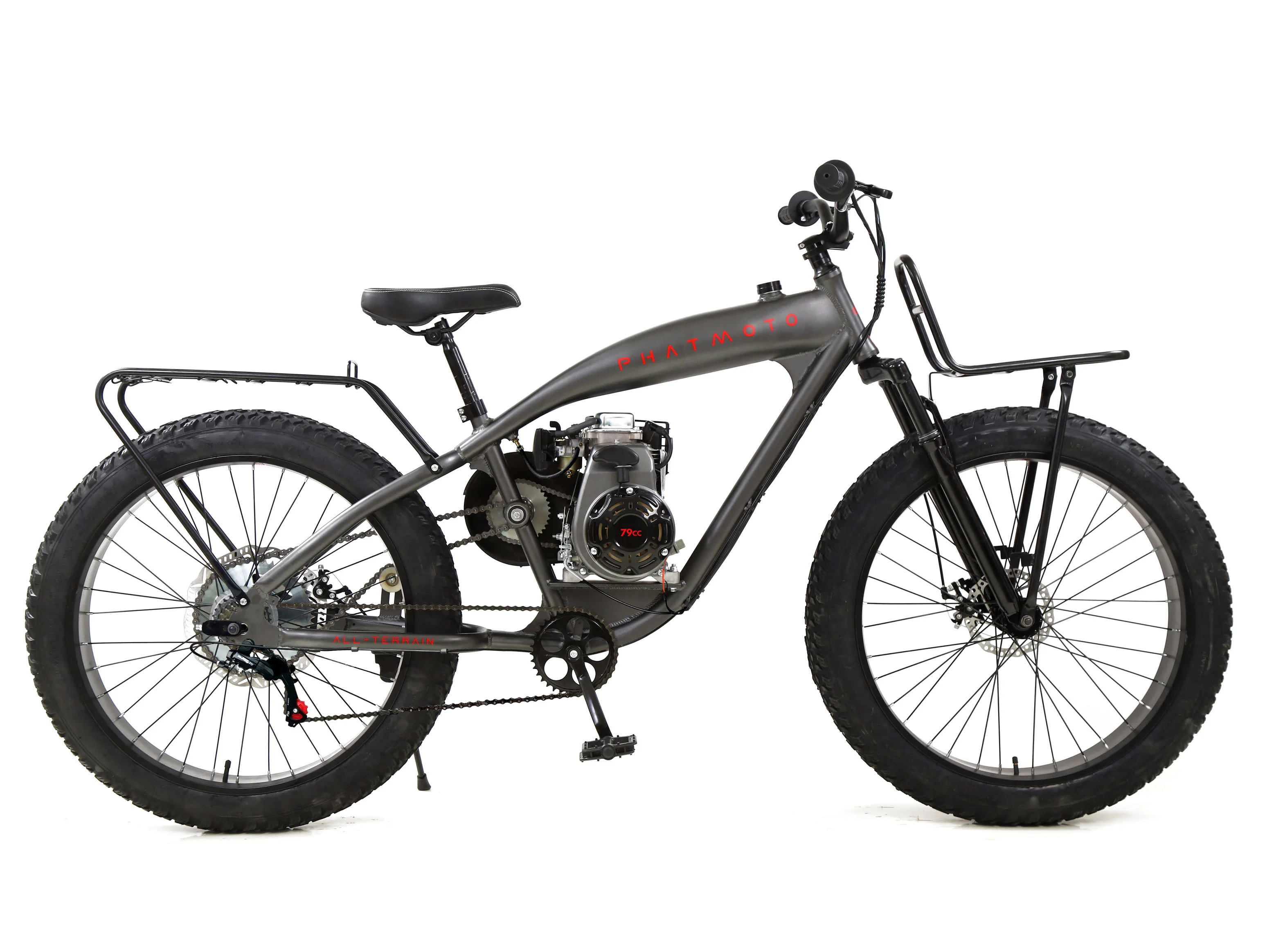 PHATMOTO™ ALL TERRAIN Fat Tire 2023 - 79cc Motorized Bicycle 7-Speed (Matte Graphite) - Image 9