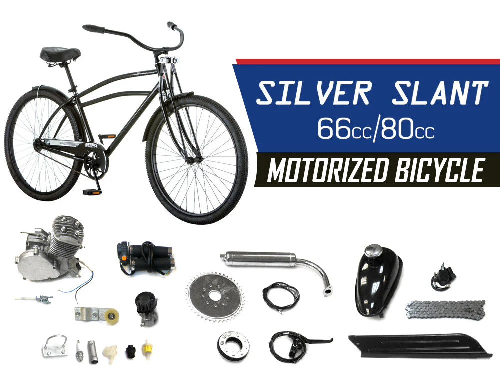 Silver Slant 66cc/80cc Motorized Bicycle