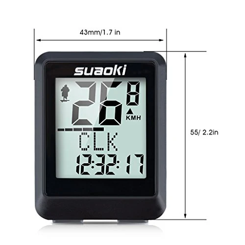 Suaoki Wireless Bike Computer Bicycle Speedometer Bike Odometer with LCD Backlight, 5 Language Displays, Auto Power On/Off Systems, Multi Function for Cycling - Image 2