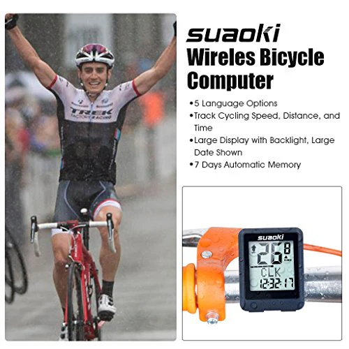 Suaoki Wireless Bike Computer Bicycle Speedometer Bike Odometer with LCD Backlight, 5 Language Displays, Auto Power On/Off Systems, Multi Function for Cycling - Image 6
