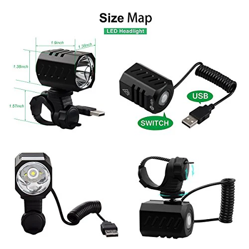 Super Bright Bike Light USB Rechargeable, Te-Rich 1200 Lumens Waterproof Road / Mountain Bicycle Headlight and LED Taillight Set with 4400 mAh Battery - Image 4